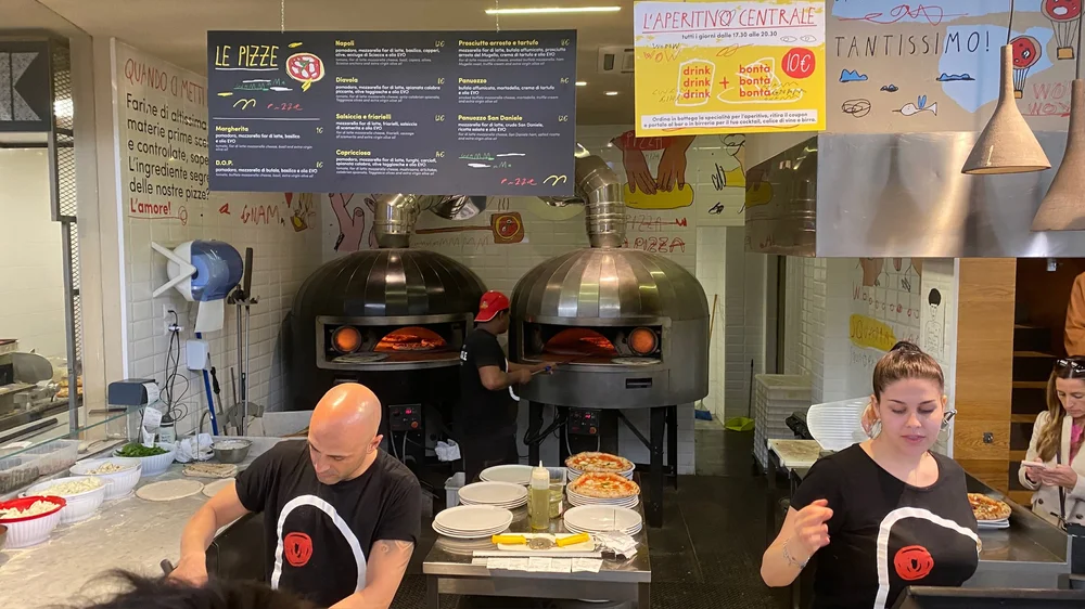 A pizzeria counter in Italy